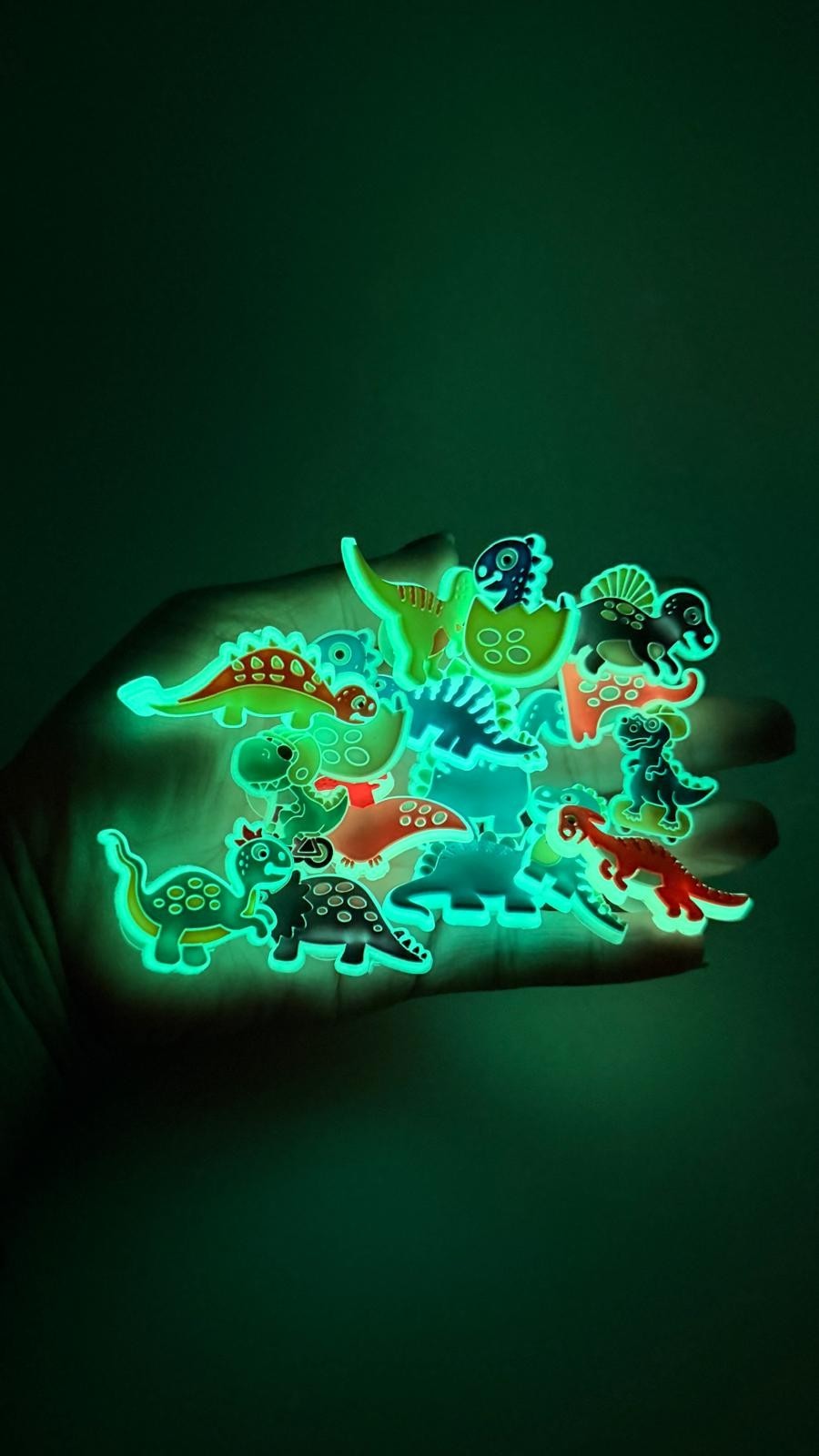 Dinosaurs Glow in the Dark shoe charms, set of 16, for Crocs-style clogs