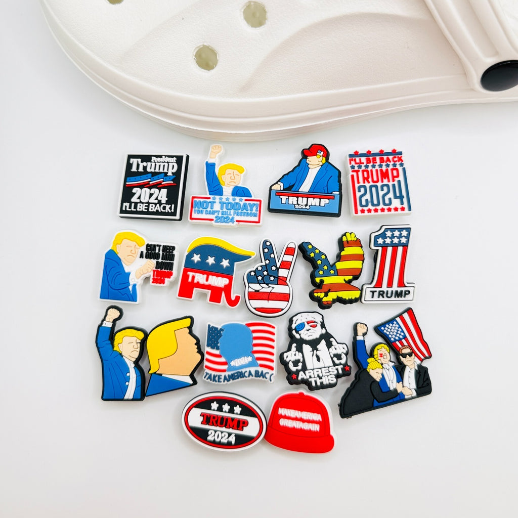 Trump shoe charms, set of 16, for Crocs-style clogs