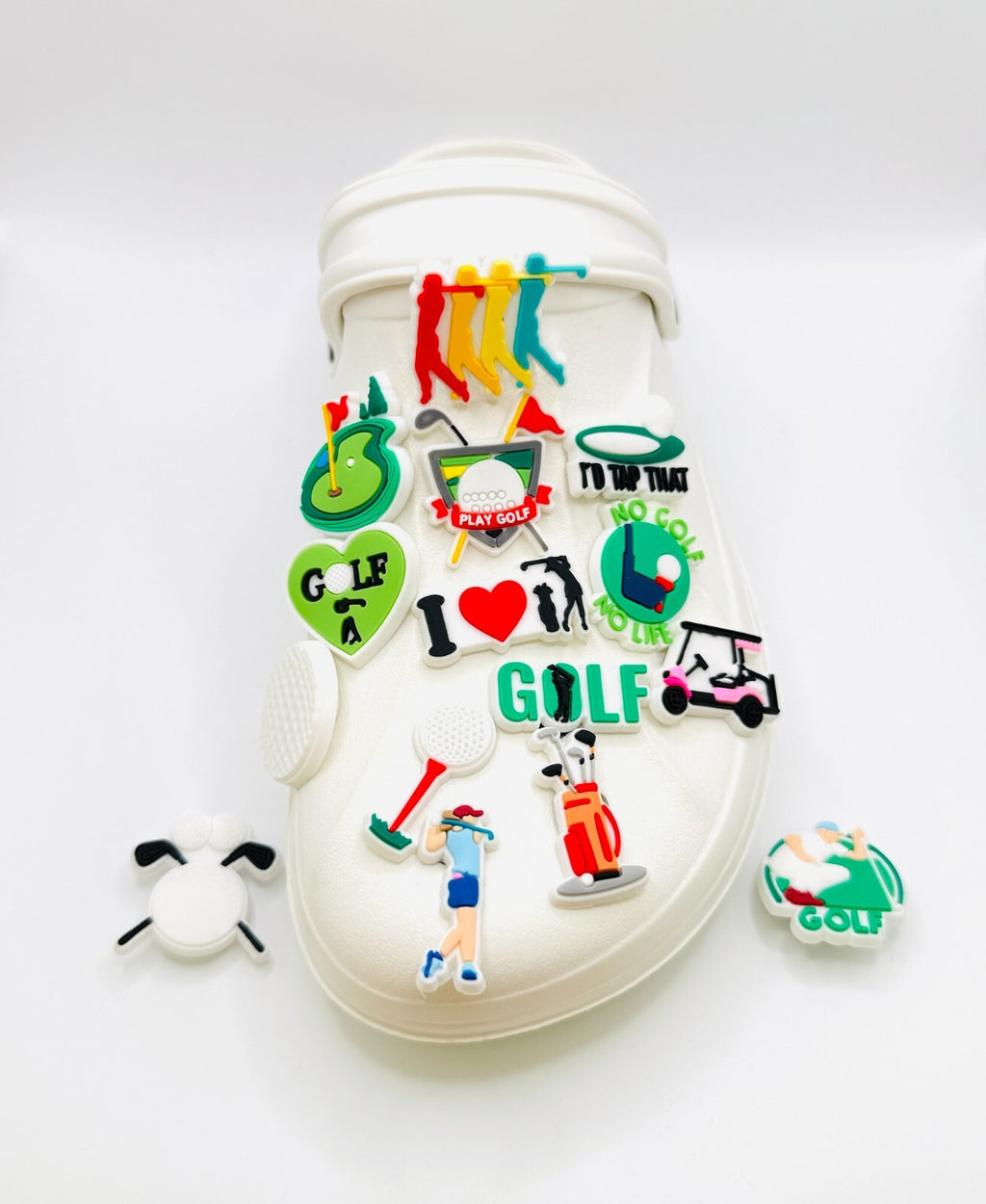Golf shoe charms, set of 15, for Crocs-style clogs