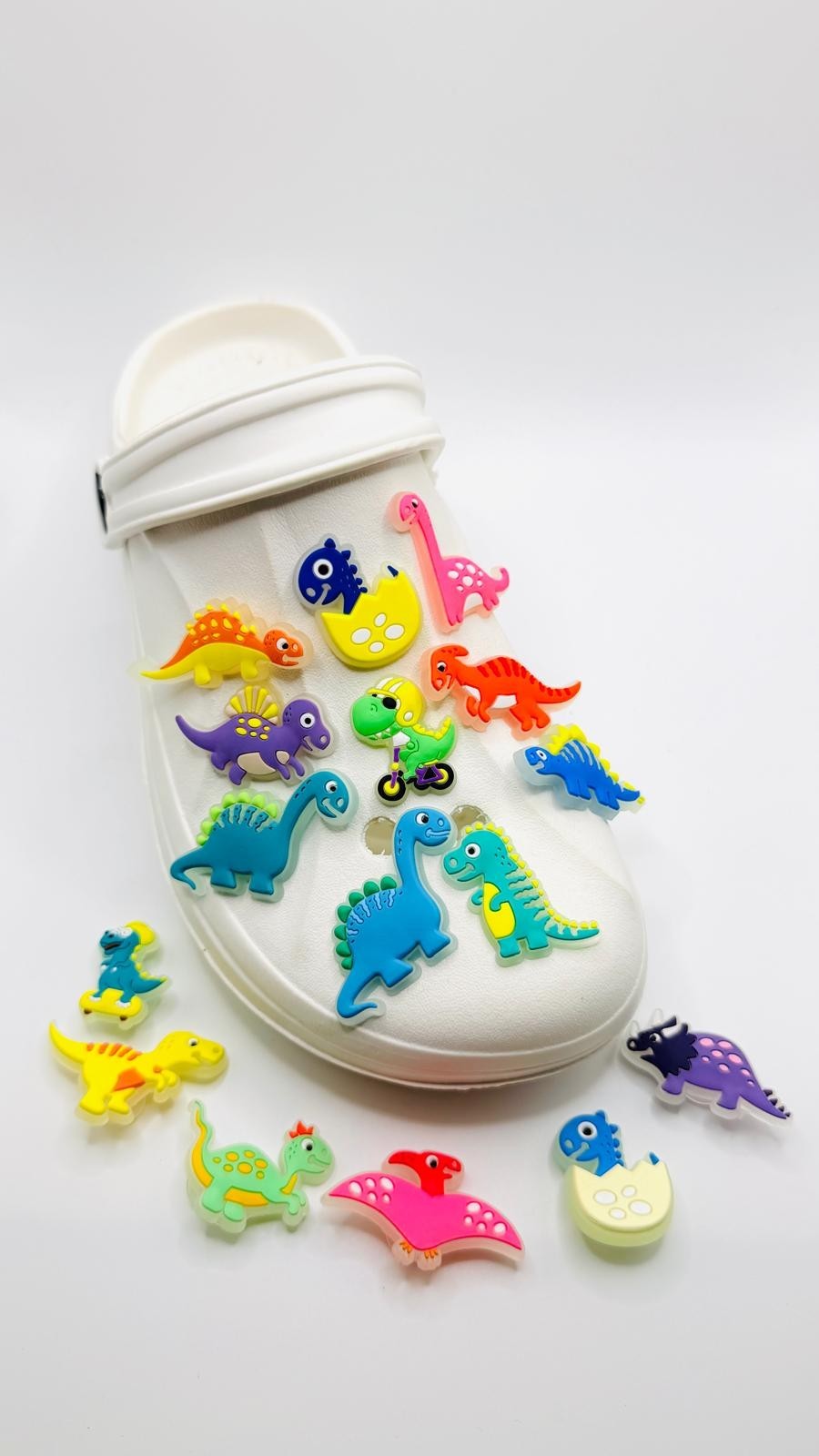 Dinosaurs Glow in the Dark shoe charms, set of 16, for Crocs-style clogs