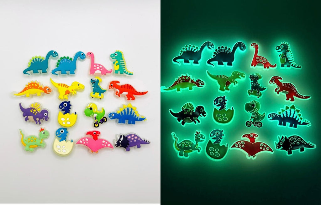 Dinosaurs Glow in the Dark shoe charms, set of 16, for Crocs-style clogs