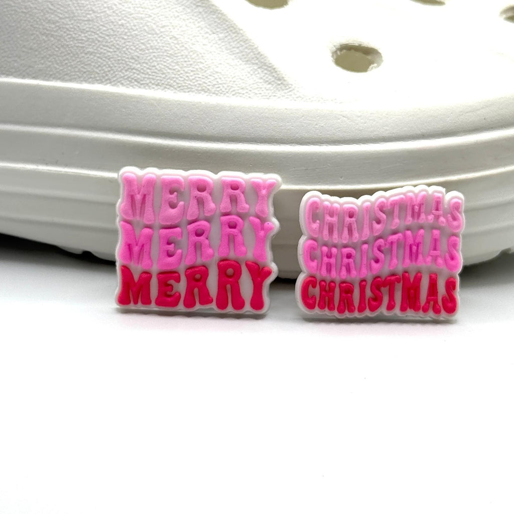 Merry Christmas shoe charms, set of 2, for Crocs-style clogs