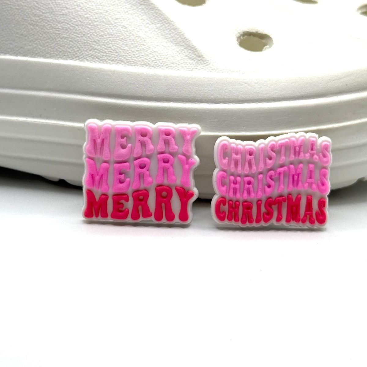 Merry Christmas shoe charms, set of 2, for Crocs-style clogs