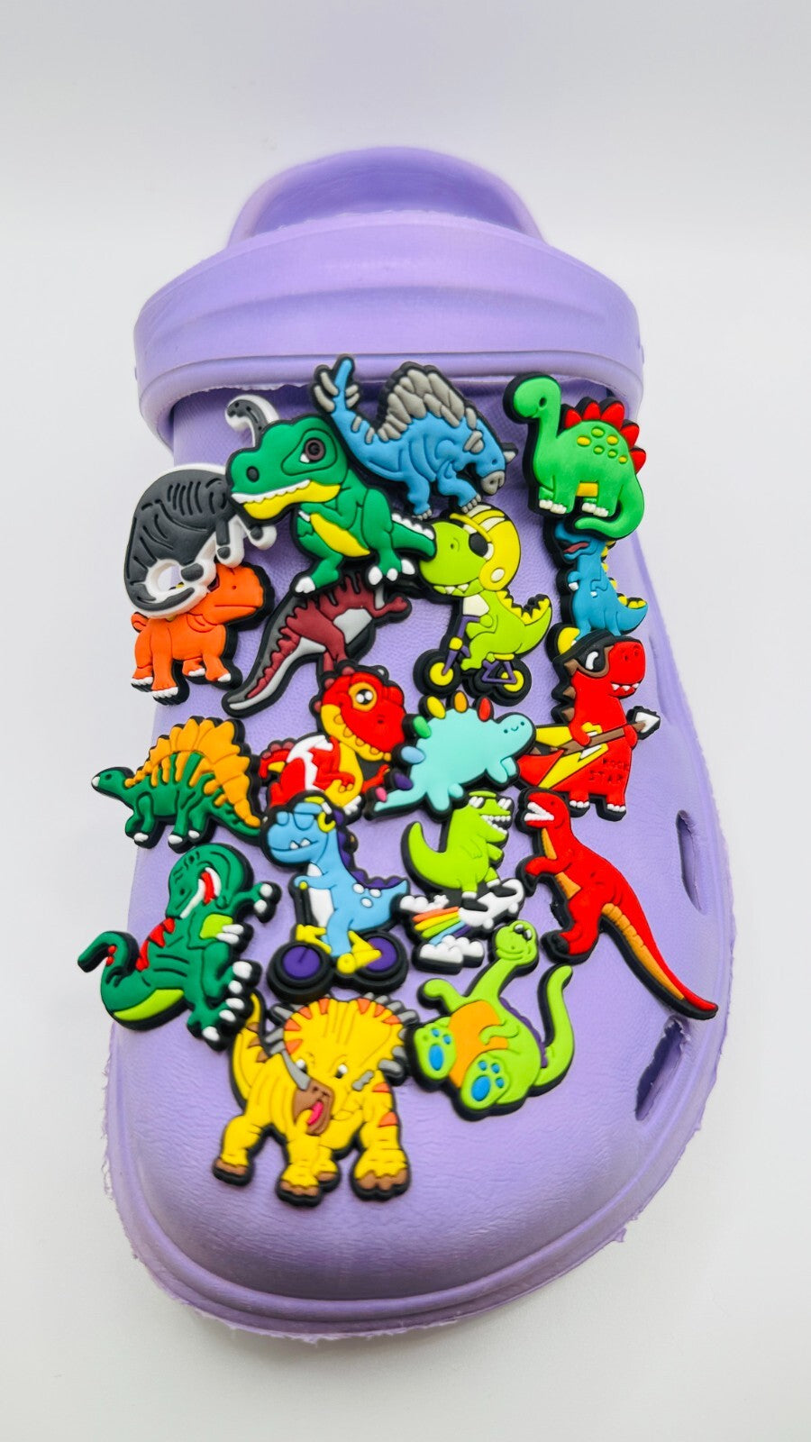 Dinosaur shoe charms, set of 18, for Crocs-style clogs