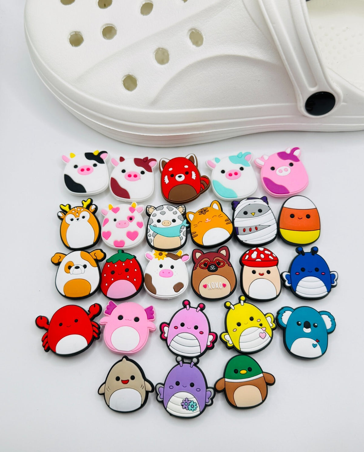 Squishmallows, Cow and Mushroom Mix,  shoe charms, set of 25, for Crocs-style clogs