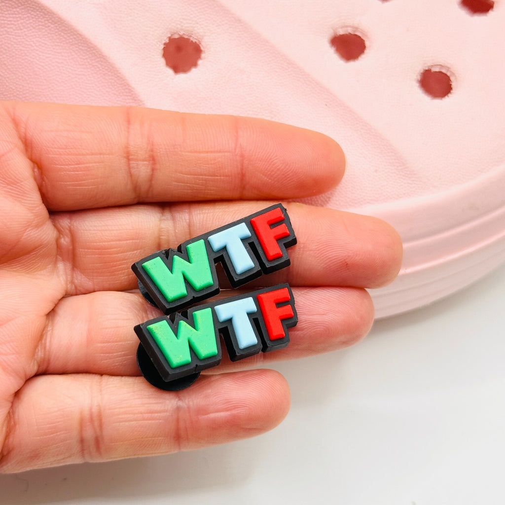WTF shoe charms, set of 2, for Crocs-style clogs