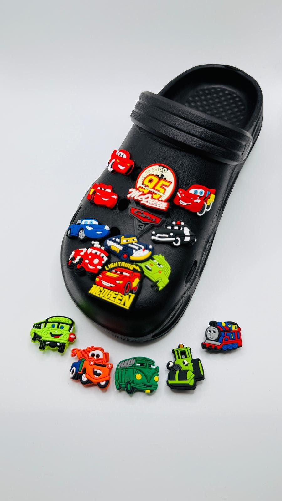 Cartoon Cars shoe charms, set of 16, for Crocs-style clogs
