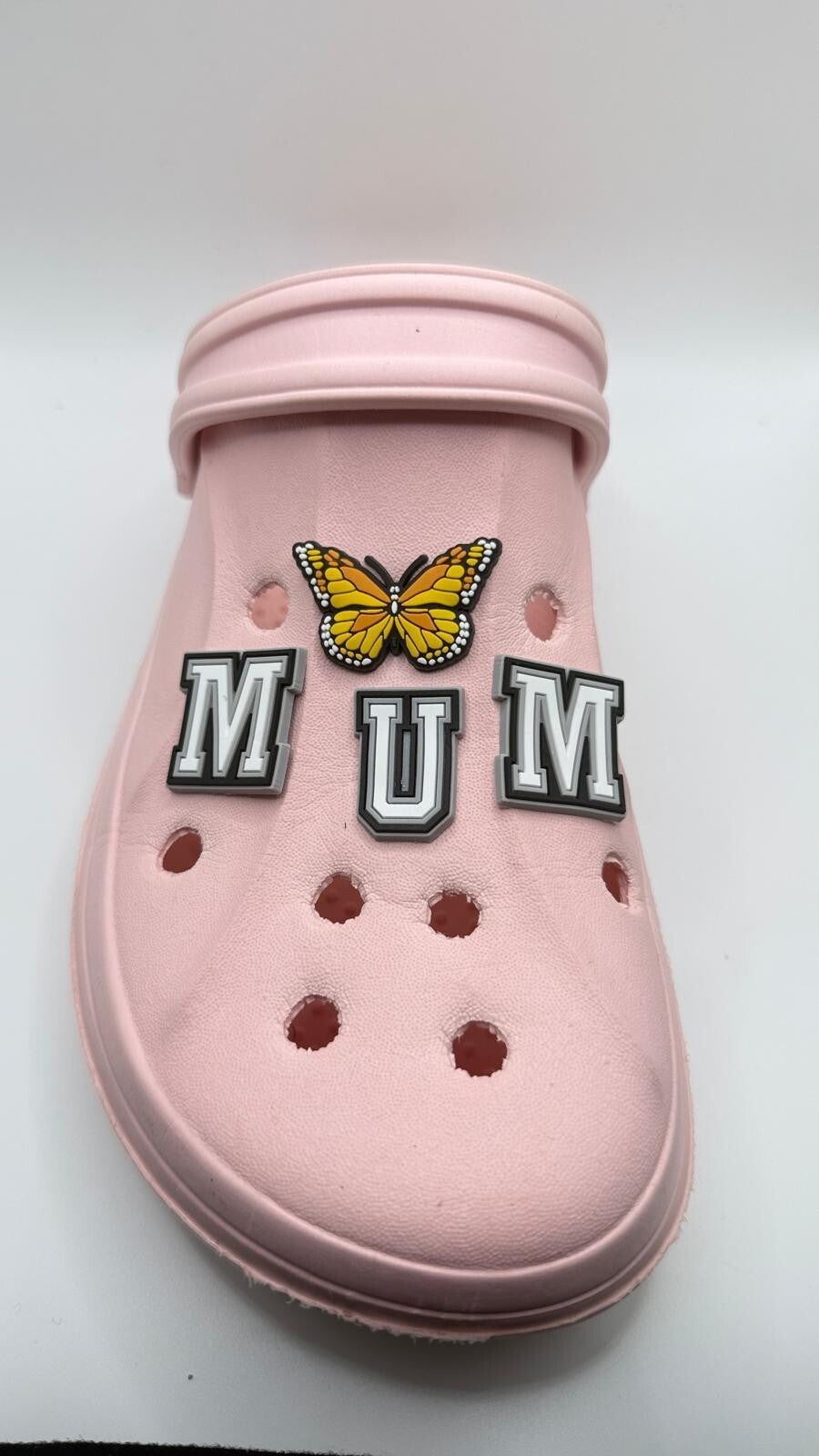 Mum Mother's Day, Grey MUM Lettering,  shoe charms, set of 4, for Crocs-style clogs