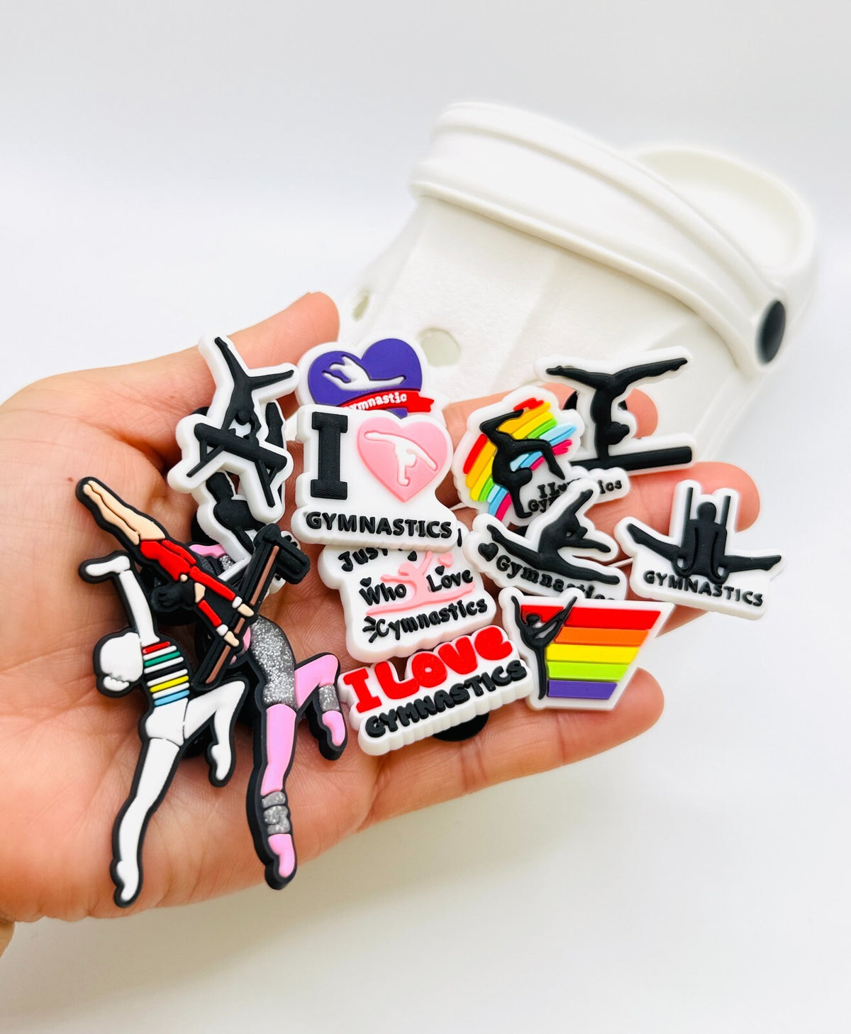 Gymnastics shoe charms, set of 13, for Crocs-style clogs