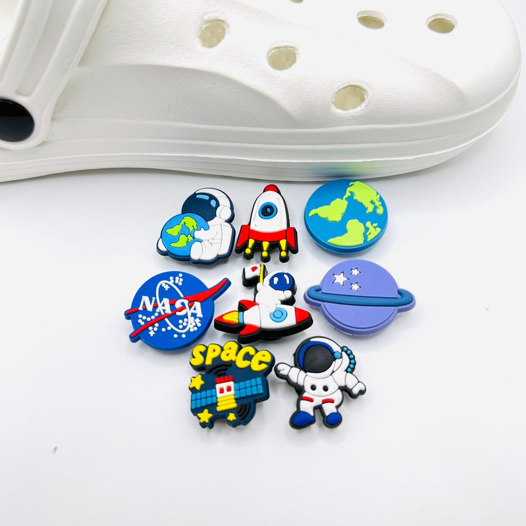 Space shoe charms, set of 8, for Crocs-style clogs