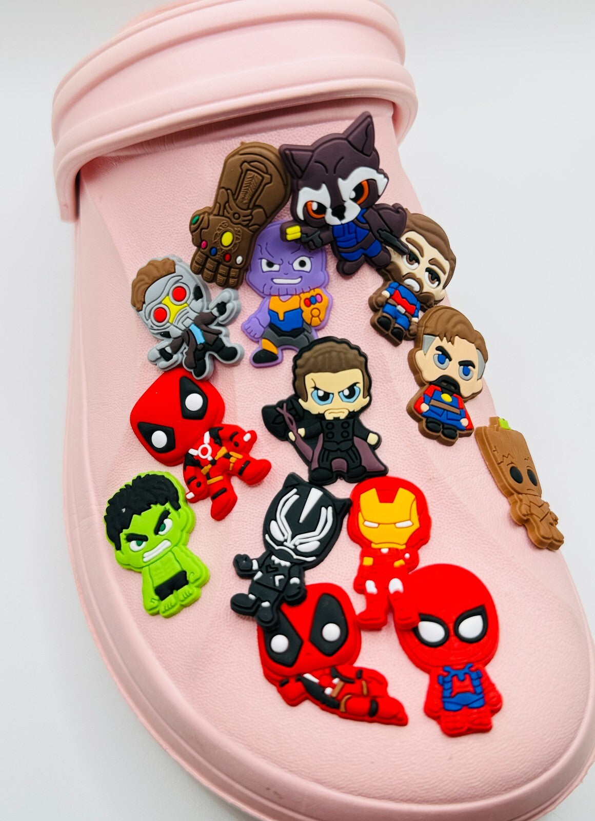 Superheroes shoe charms, set of 14, for Crocs-style clogs