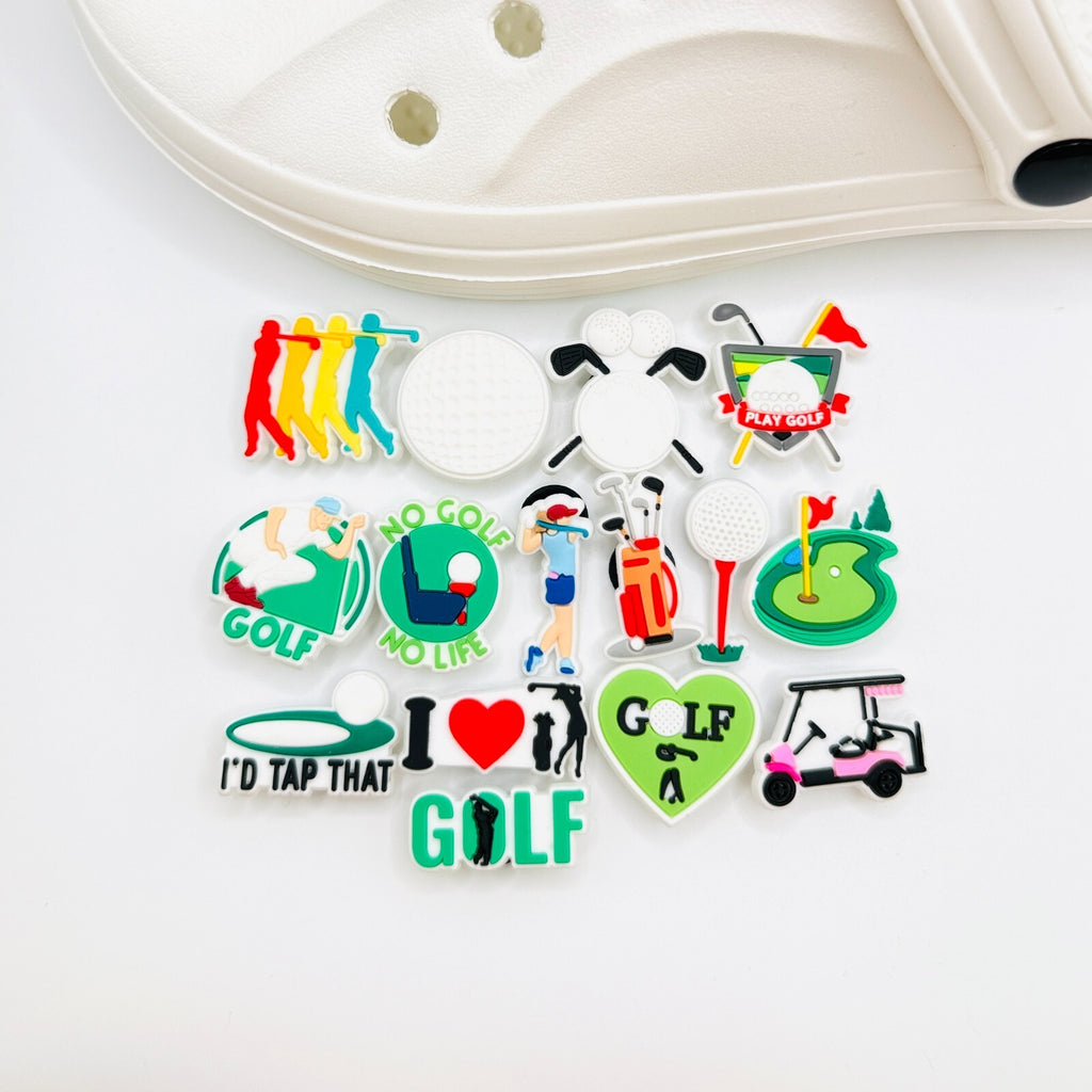Golf shoe charms, set of 15, for Crocs-style clogs