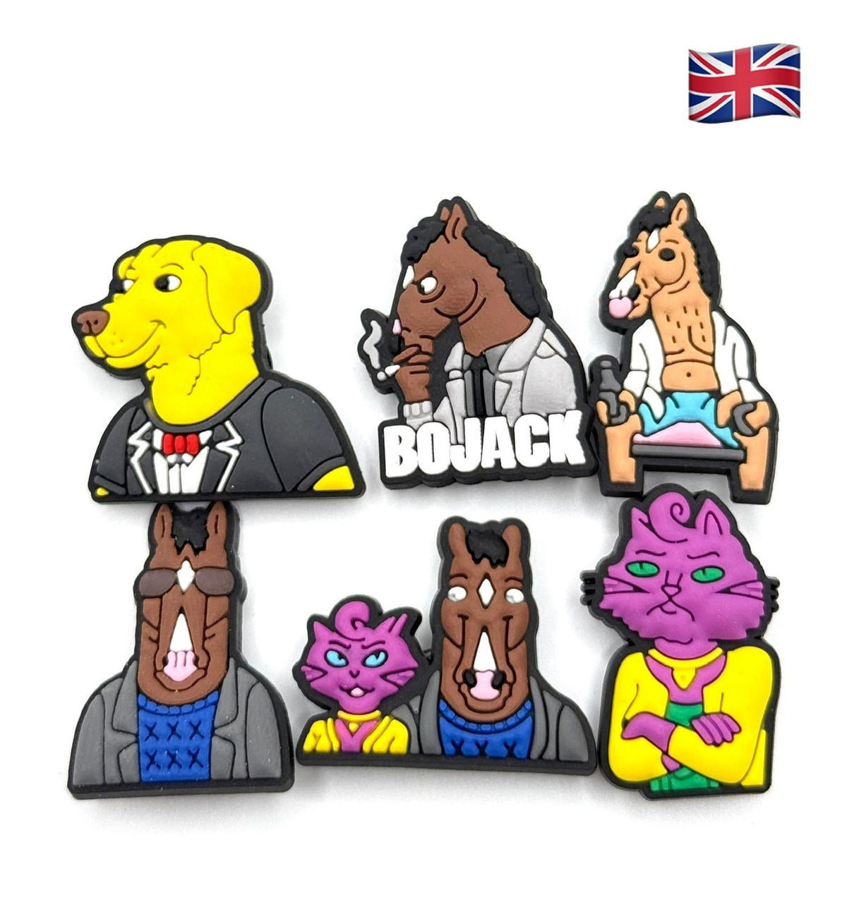 Bojack shoe charms, set of 6, for Crocs-style clogs