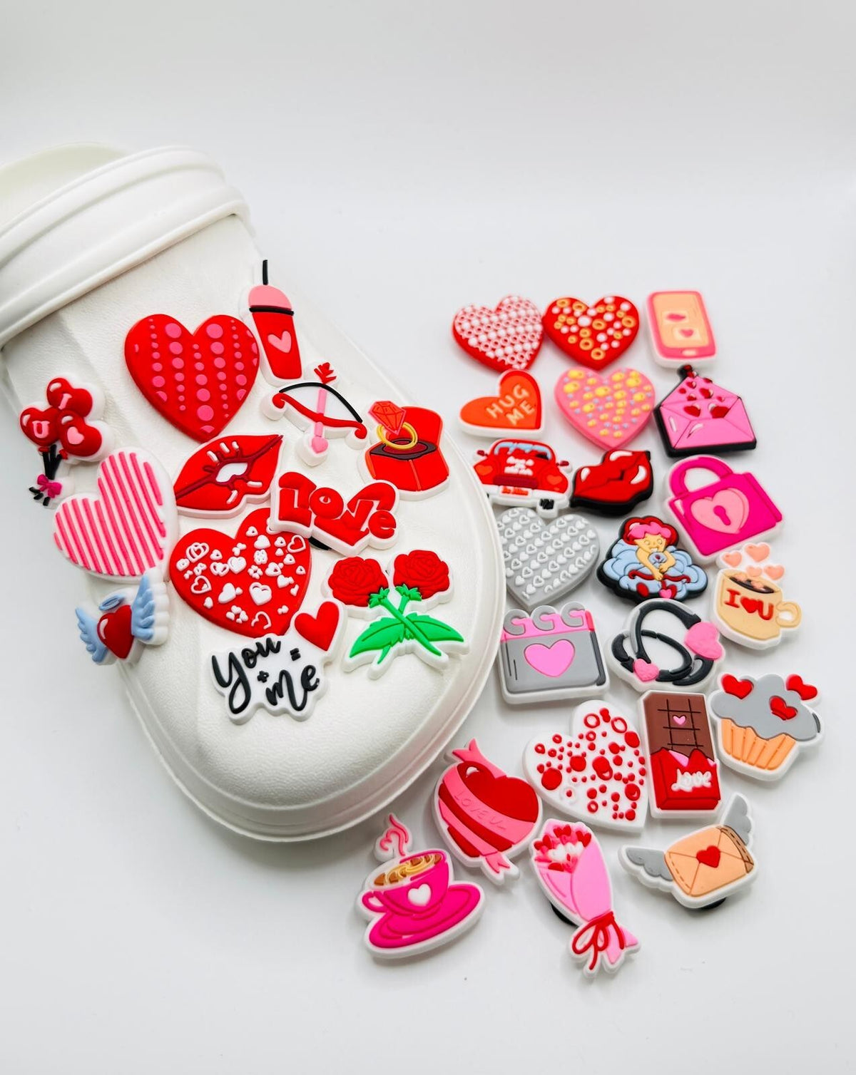 Hearts Love shoe charms, set of 33, for Crocs-style clogs