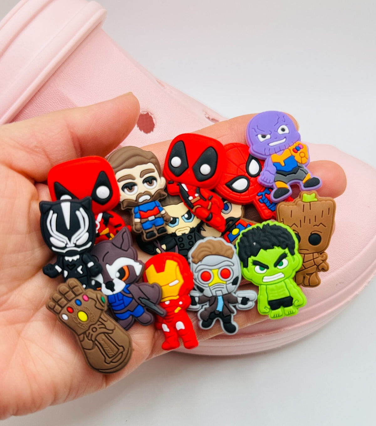 Superheroes shoe charms, set of 14, for Crocs-style clogs