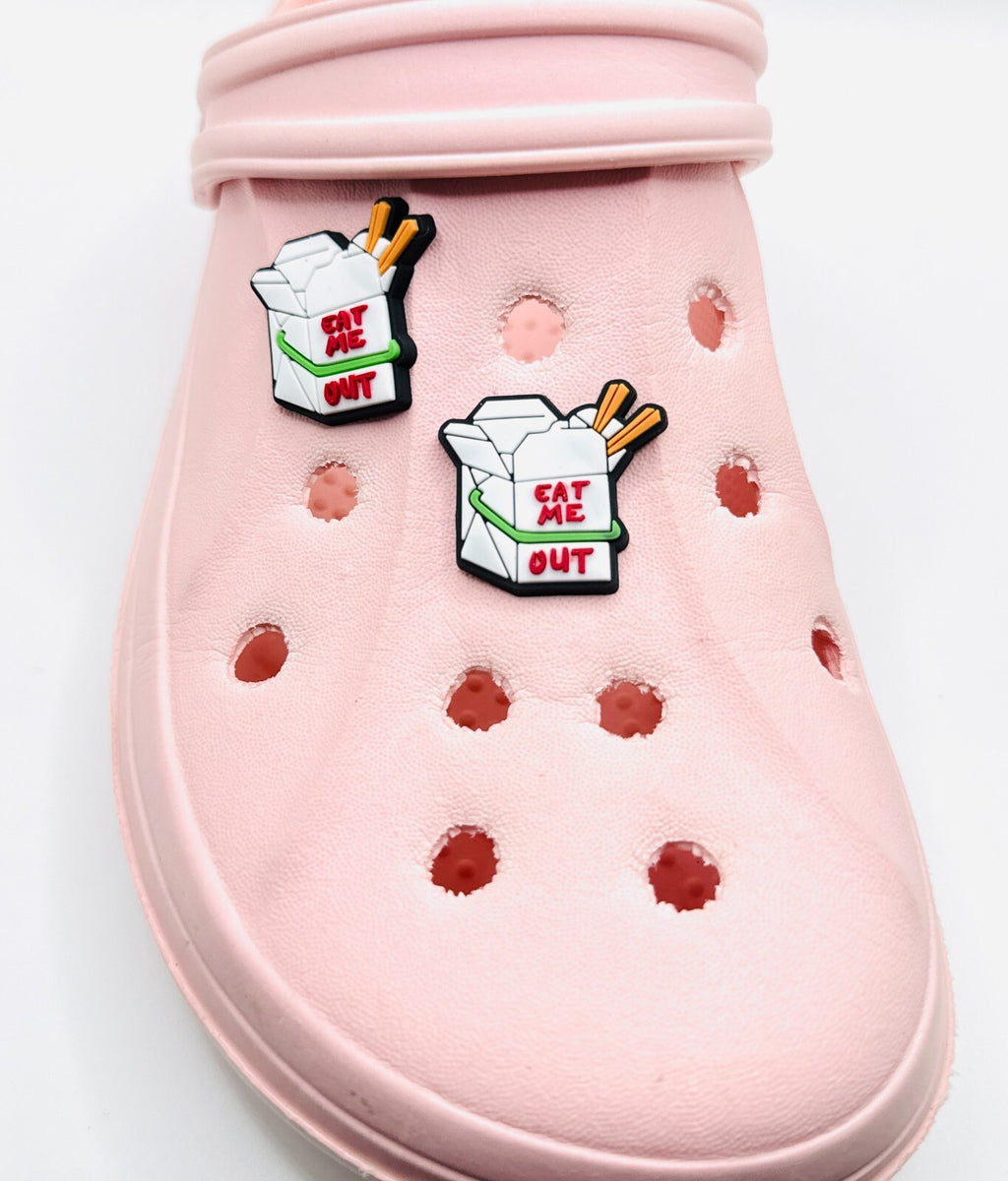 Eat Me Out shoe charms, set of 2, for Crocs-style clogs