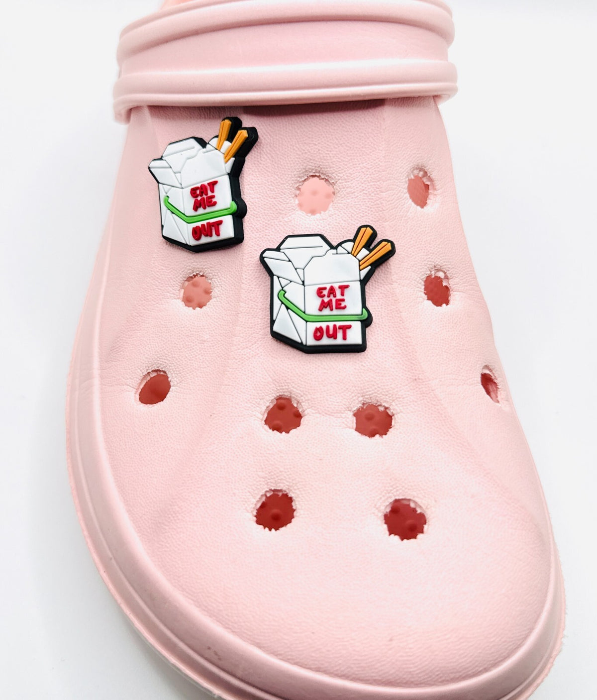 Eat Me Out shoe charms, set of 2, for Crocs-style clogs