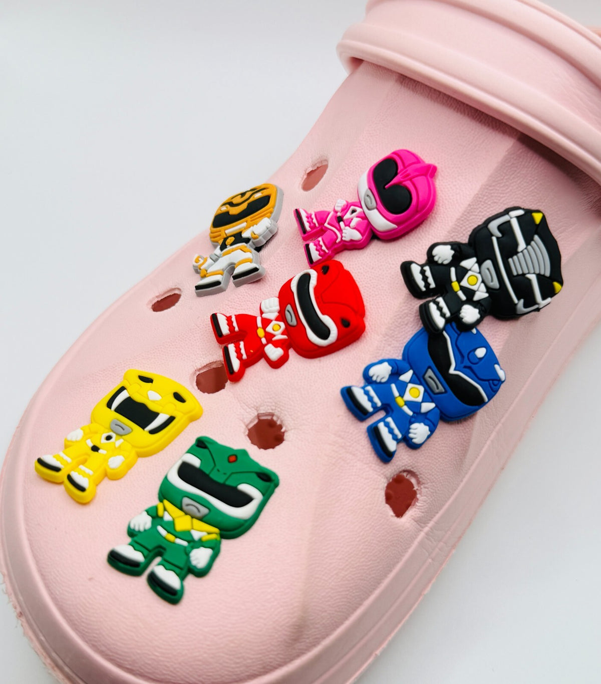 Power Rangers, Angular Helmet Design,  shoe charms, set of 7, for Crocs-style clogs