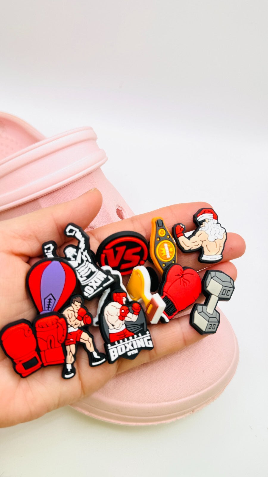 Boxing shoe charms, set of 12, for Crocs-style clogs