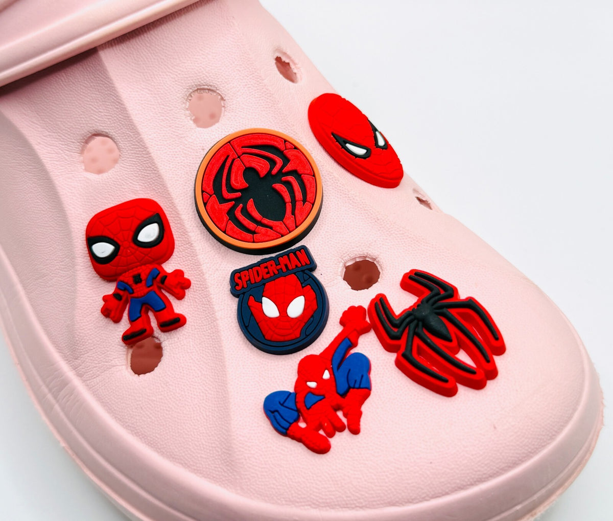 Spiderman shoe charms, set of 6, for Crocs-style clogs