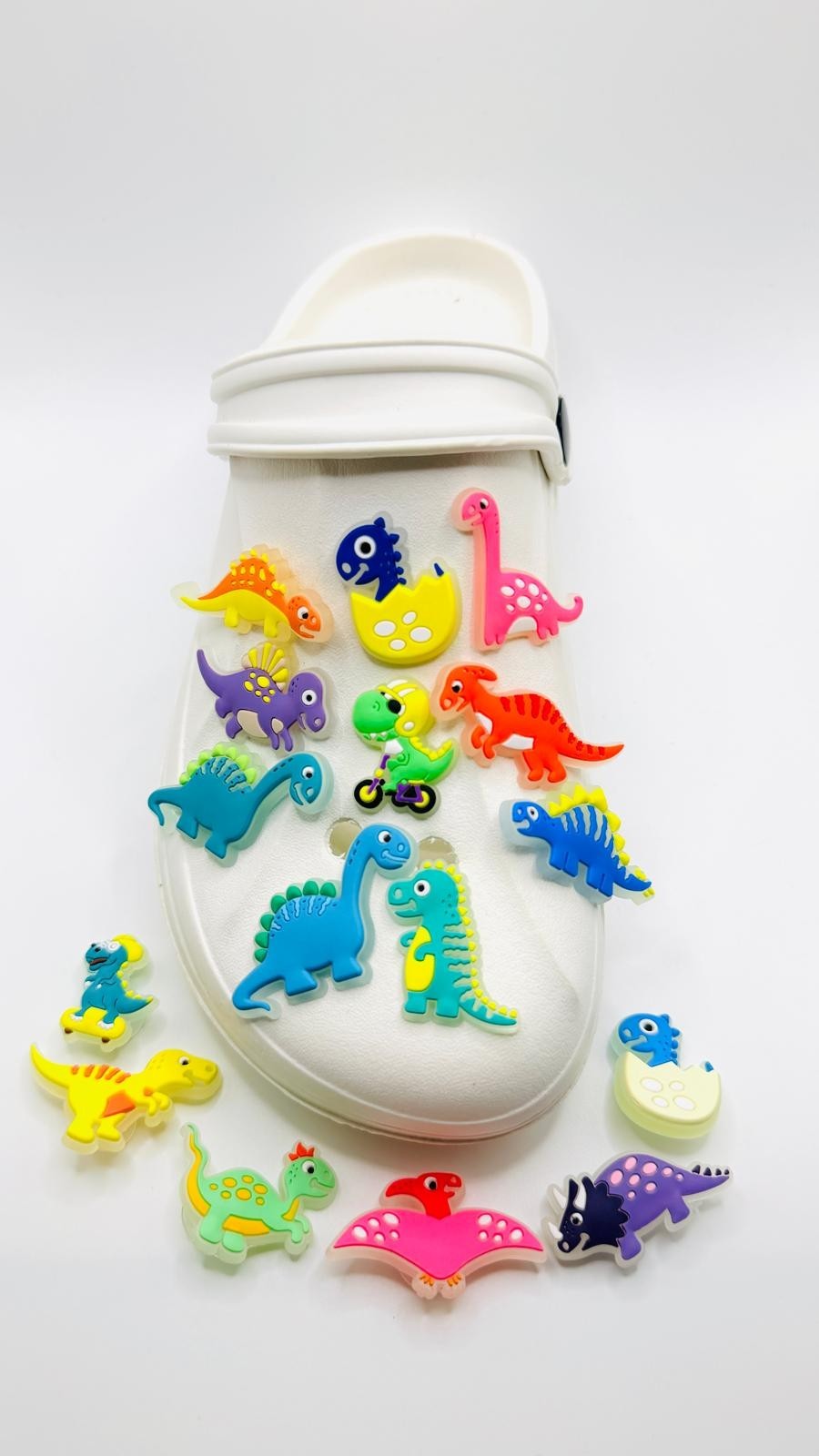 Dinosaurs Glow in the Dark shoe charms, set of 16, for Crocs-style clogs