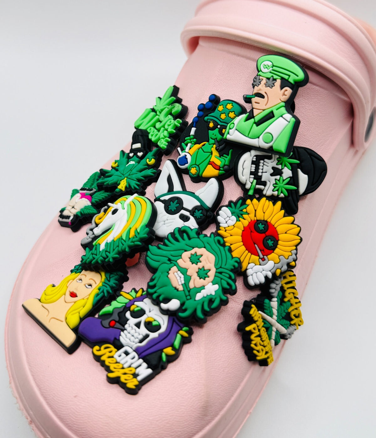 Weed shoe charms, set of 13, for Crocs-style clogs