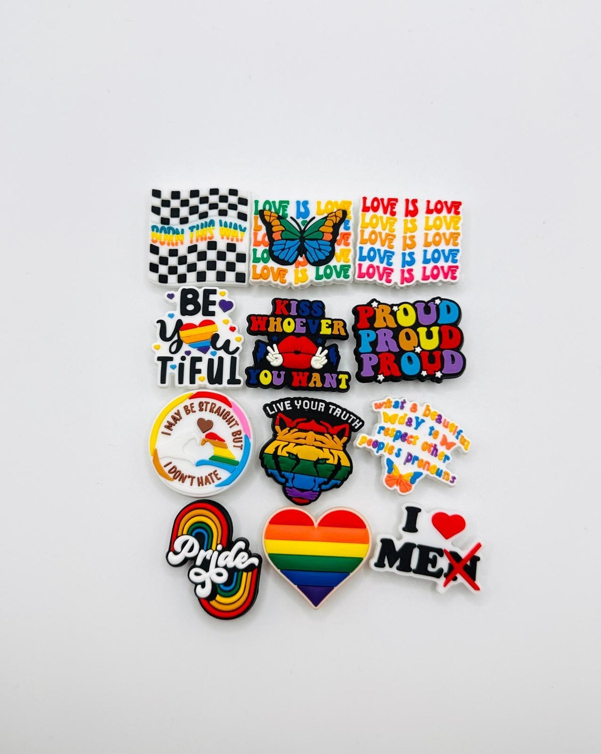 Pride shoe charms, set of 12, for Crocs-style clogs