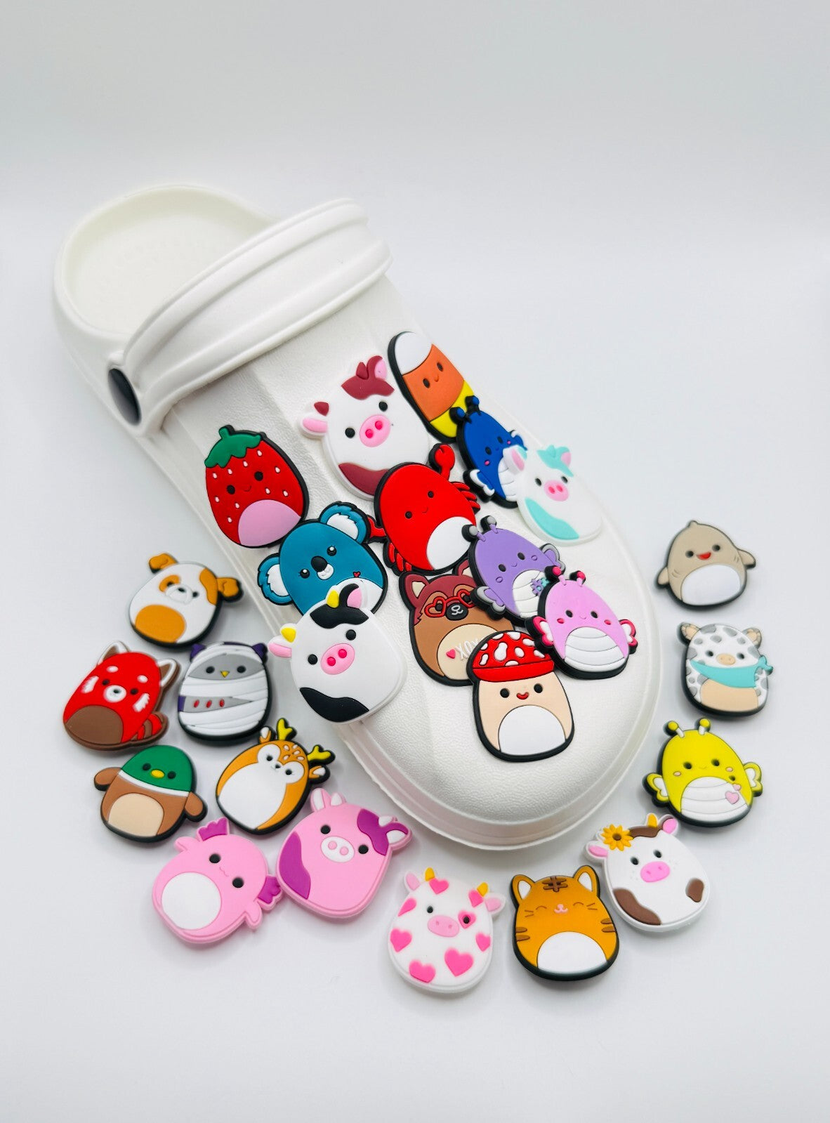 Squishmallows, Cow and Mushroom Mix,  shoe charms, set of 25, for Crocs-style clogs