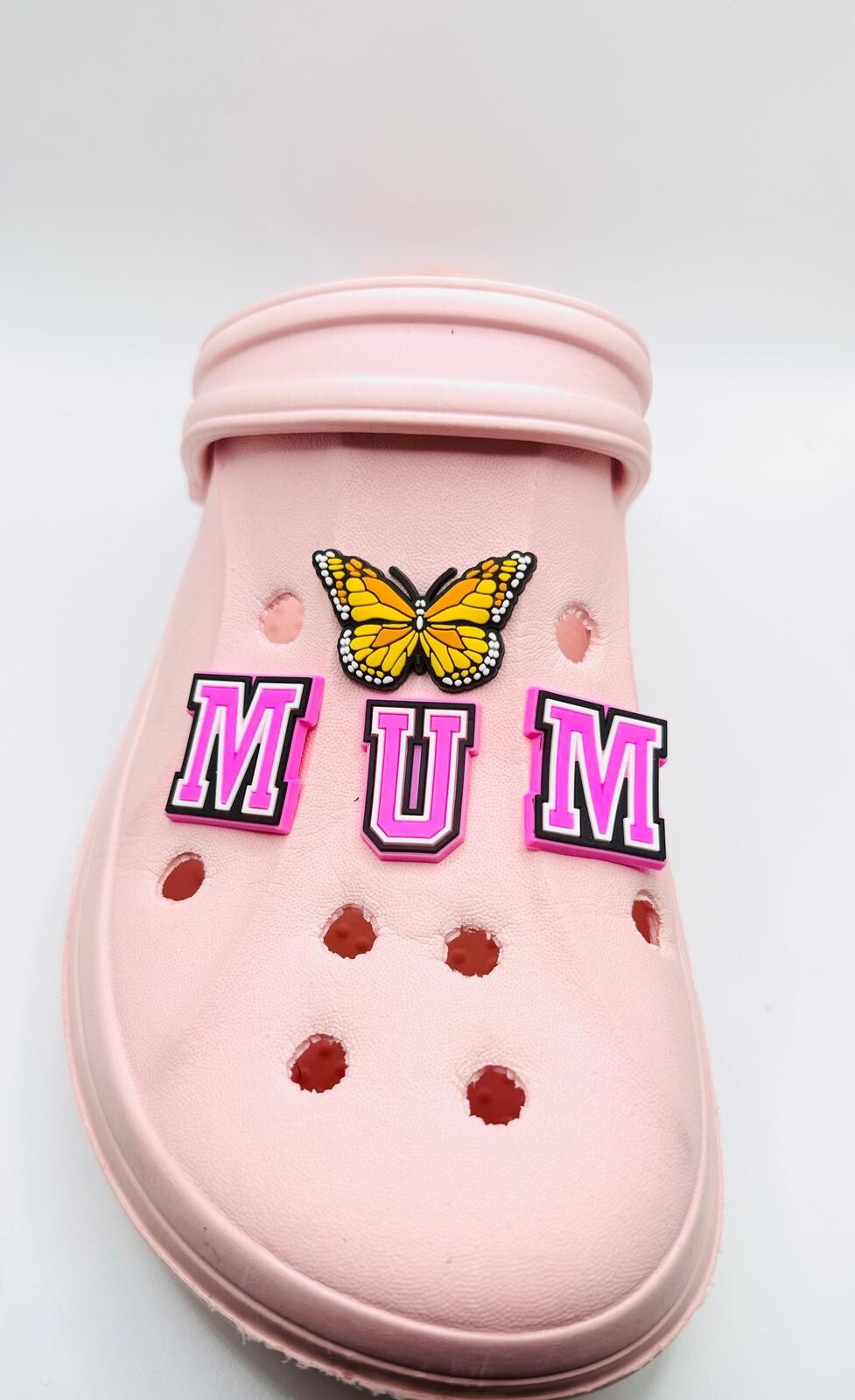 Mum Mother's Day, Pink MUM Lettering,  shoe charms, set of 4, for Crocs-style clogs