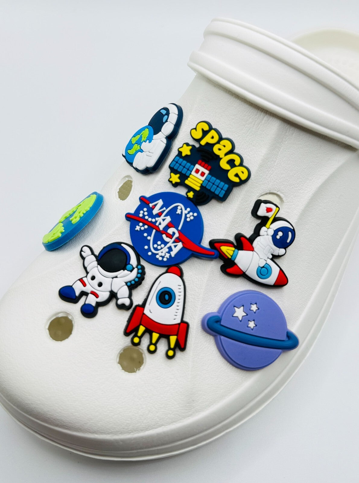 Space shoe charms, set of 8, for Crocs-style clogs