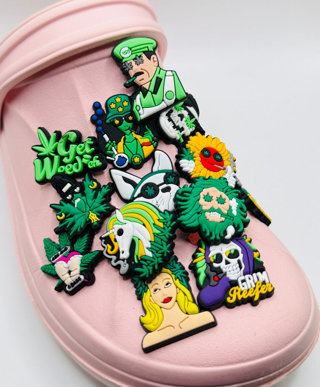 Weed shoe charms, set of 13, for Crocs-style clogs