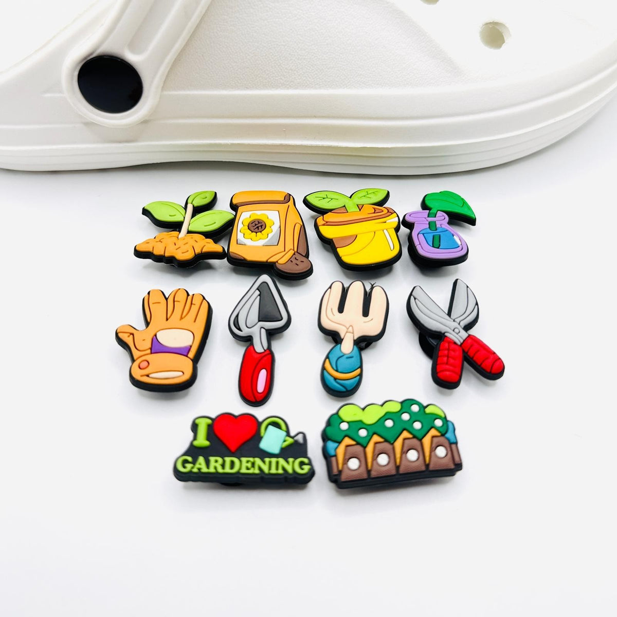 Gardening shoe charms, set of 10, for Crocs-style clogs
