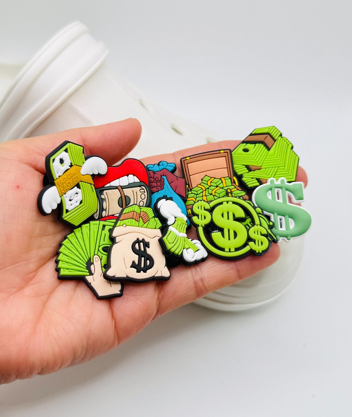 Money shoe charms, set of 11, for Crocs-style clogs