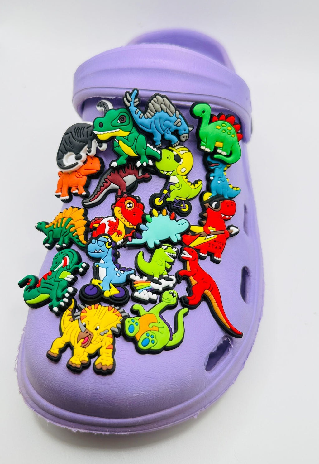 Dinosaur shoe charms, set of 18, for Crocs-style clogs