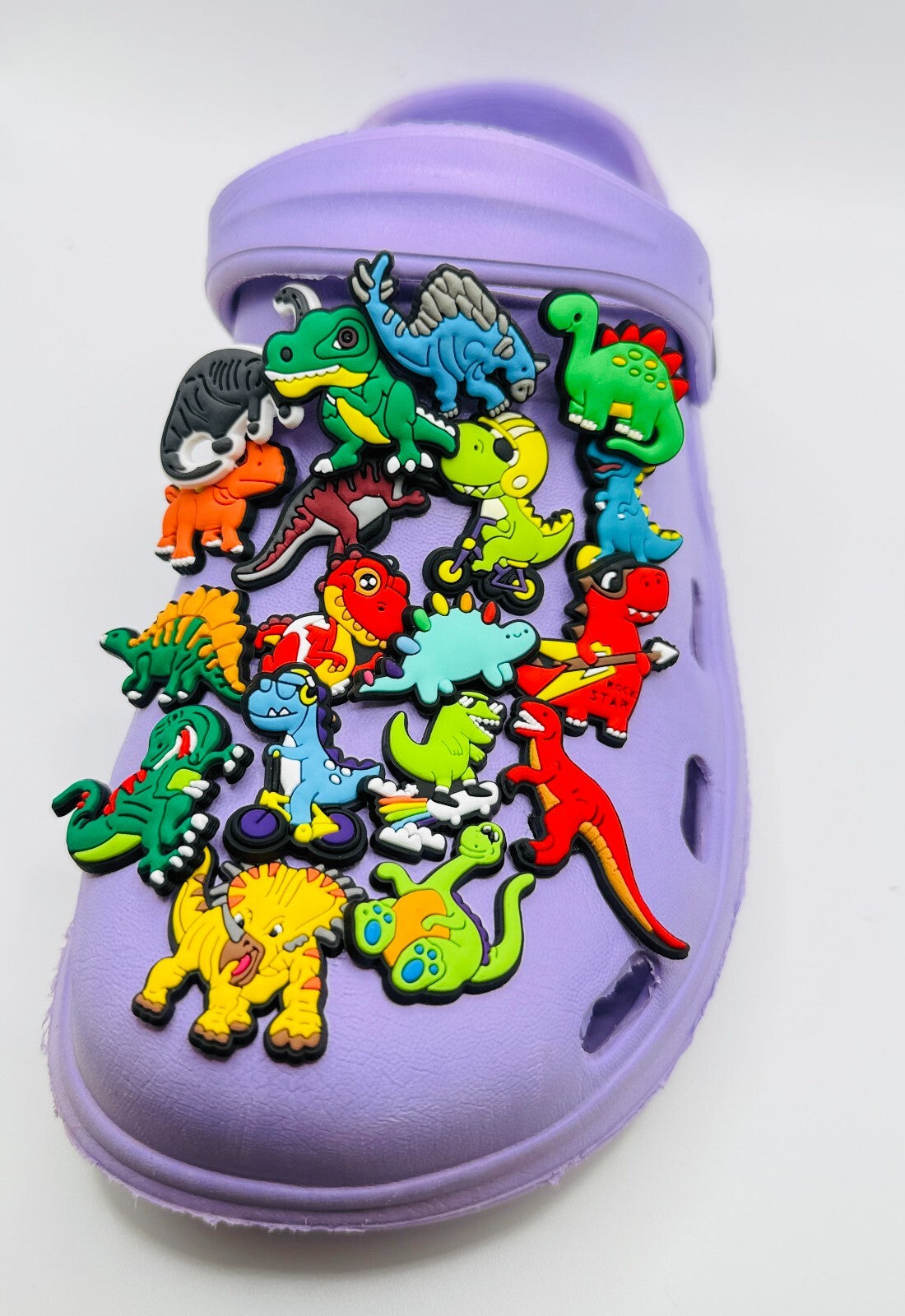 Dinosaur shoe charms, set of 18, for Crocs-style clogs