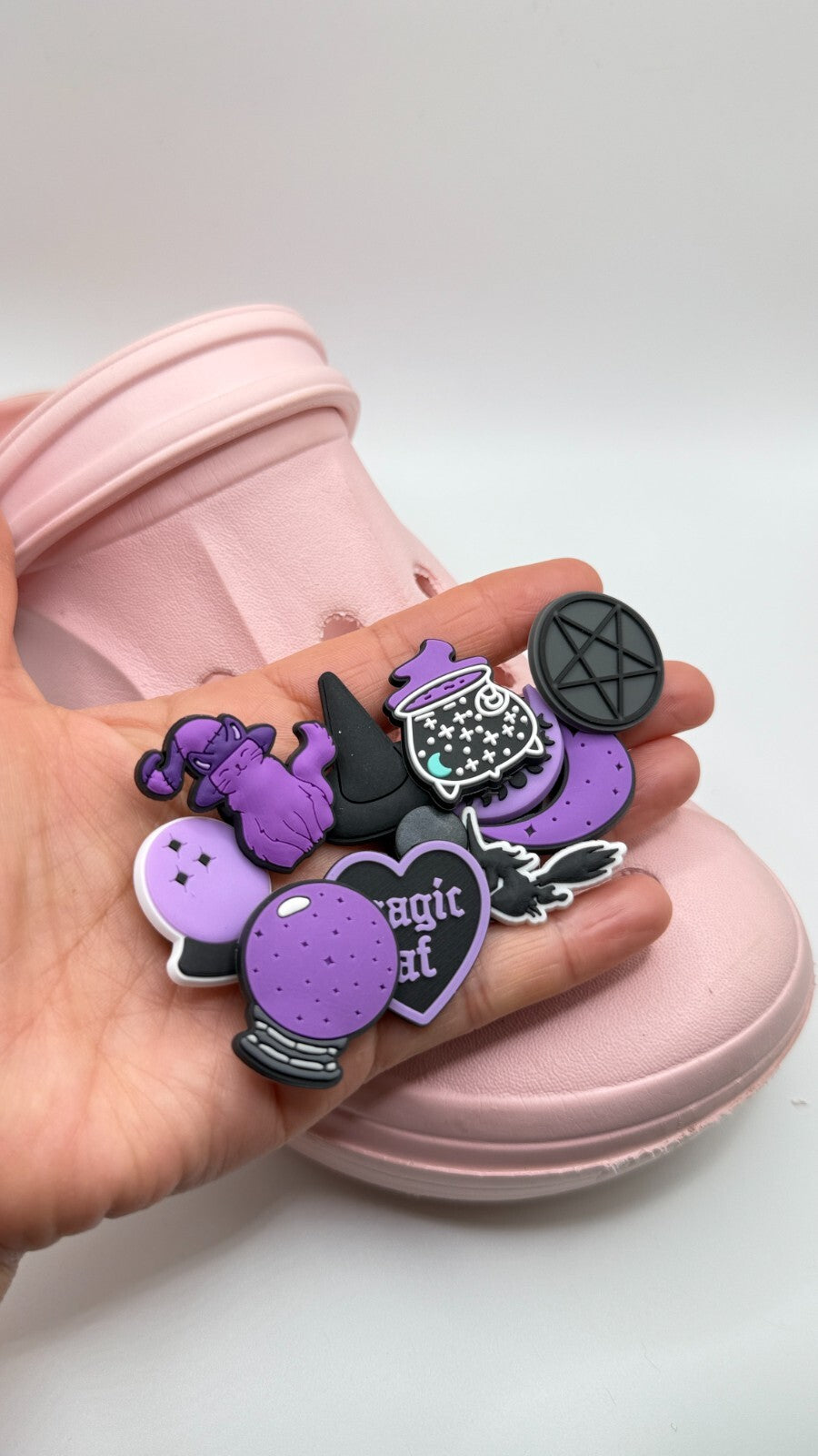 Witch shoe charms, set of 11, for Crocs-style clogs