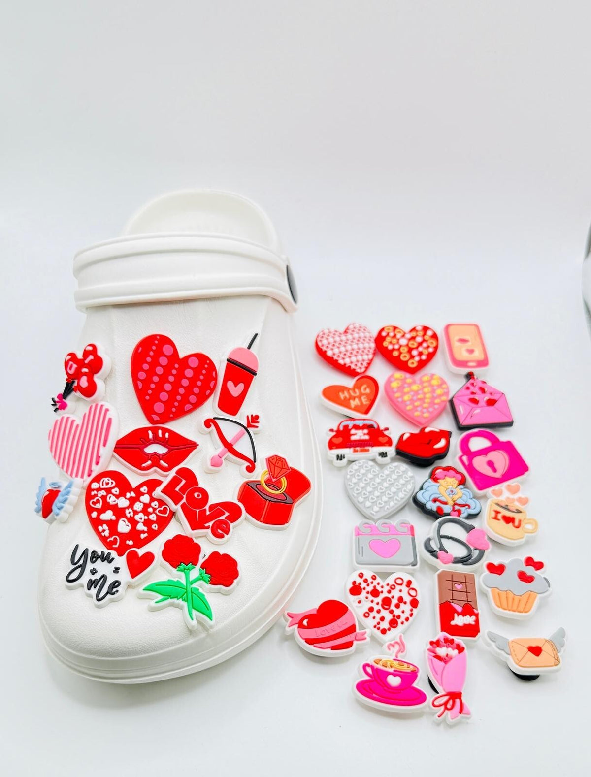Hearts Love shoe charms, set of 33, for Crocs-style clogs