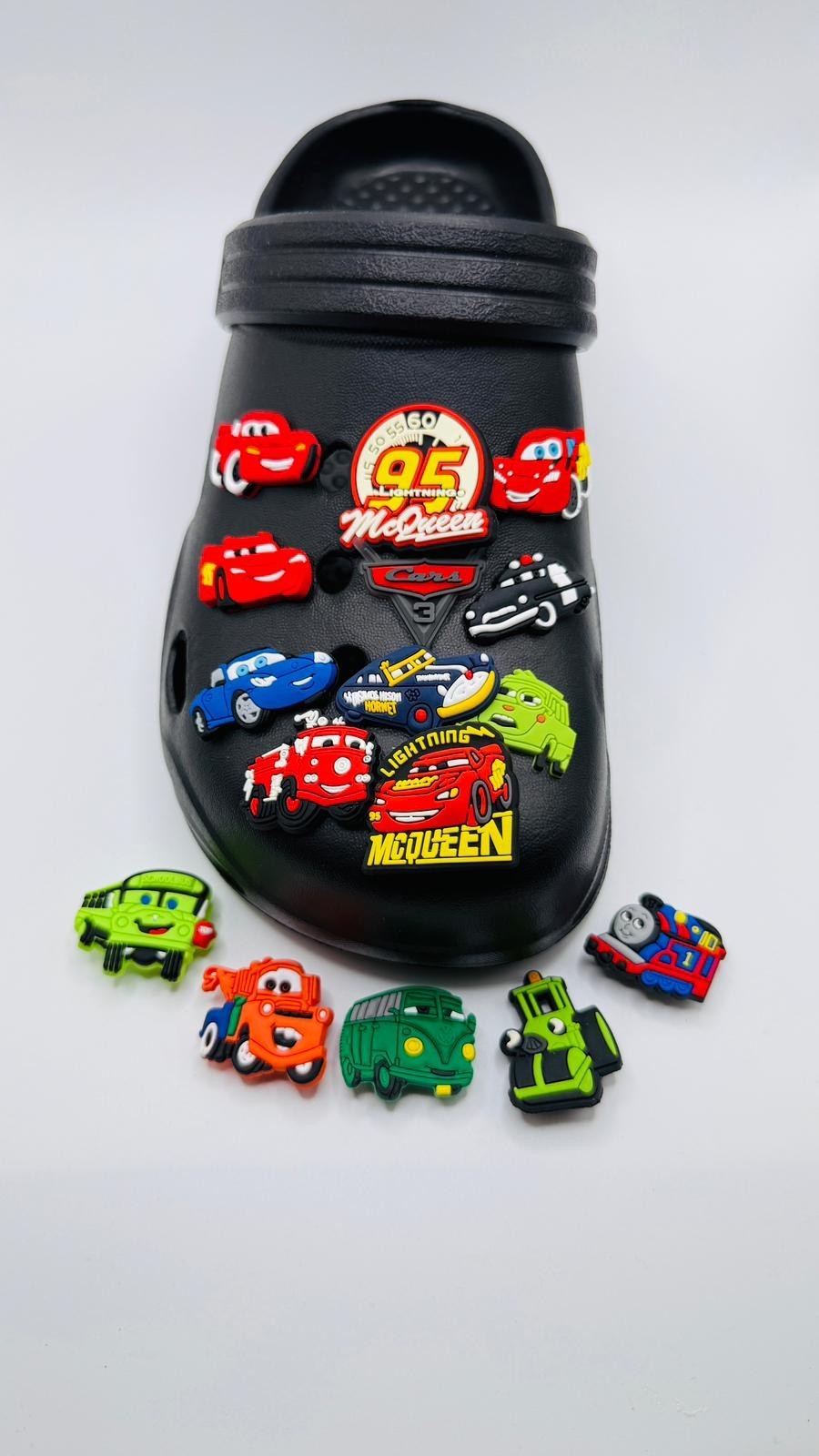 Cartoon Cars shoe charms, set of 16, for Crocs-style clogs
