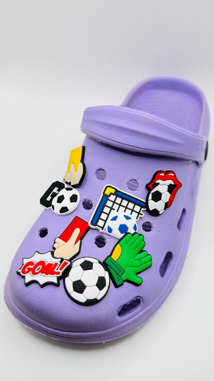 Football shoe charms, set of 8, for Crocs-style clogs