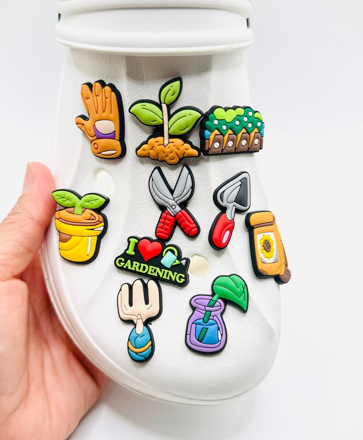 Gardening shoe charms, set of 10, for Crocs-style clogs