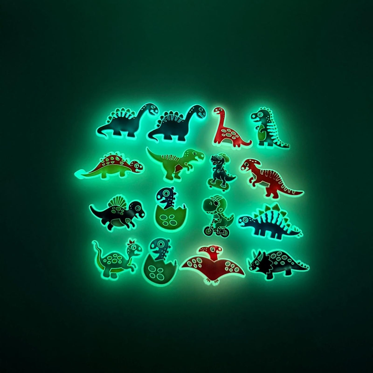 Dinosaurs Glow in the Dark shoe charms, set of 16, for Crocs-style clogs