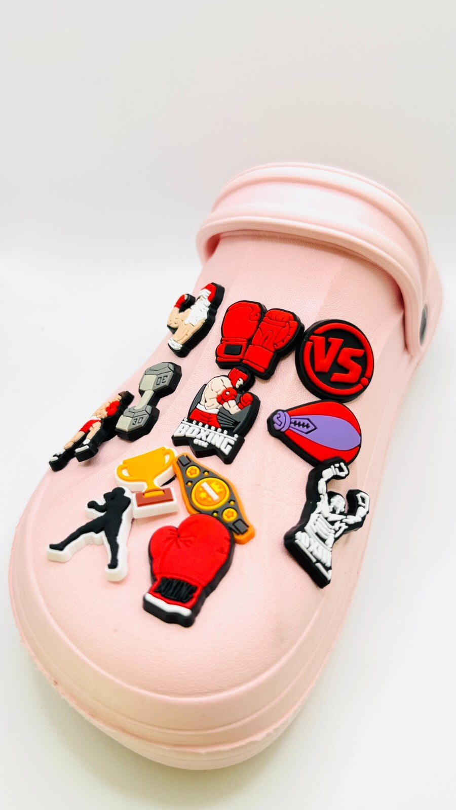 Boxing shoe charms, set of 12, for Crocs-style clogs