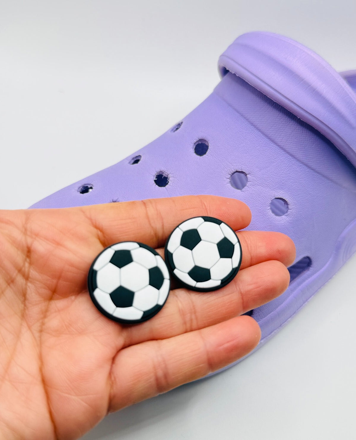 Football shoe charms, set of 2, for Crocs-style clogs