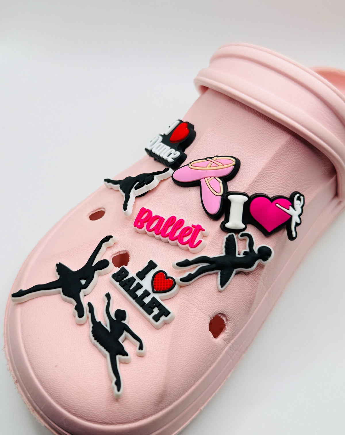 Ballet shoe charms, set of 9, for Crocs-style clogs