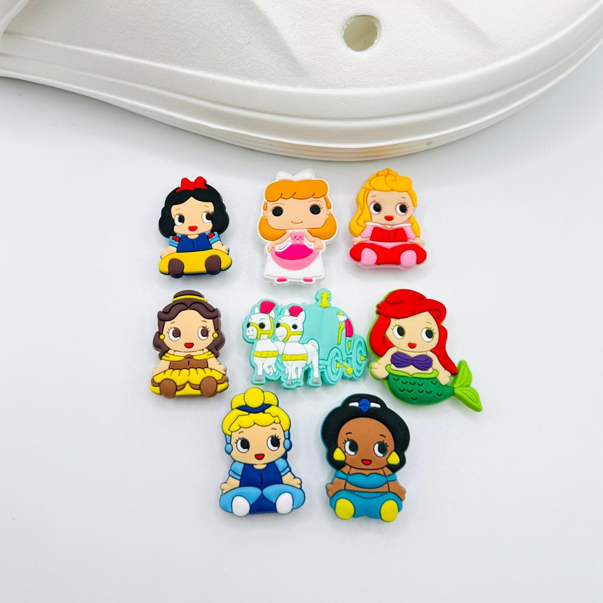 Cartoon Princess shoe charms, set of 8, for Crocs-style clogs