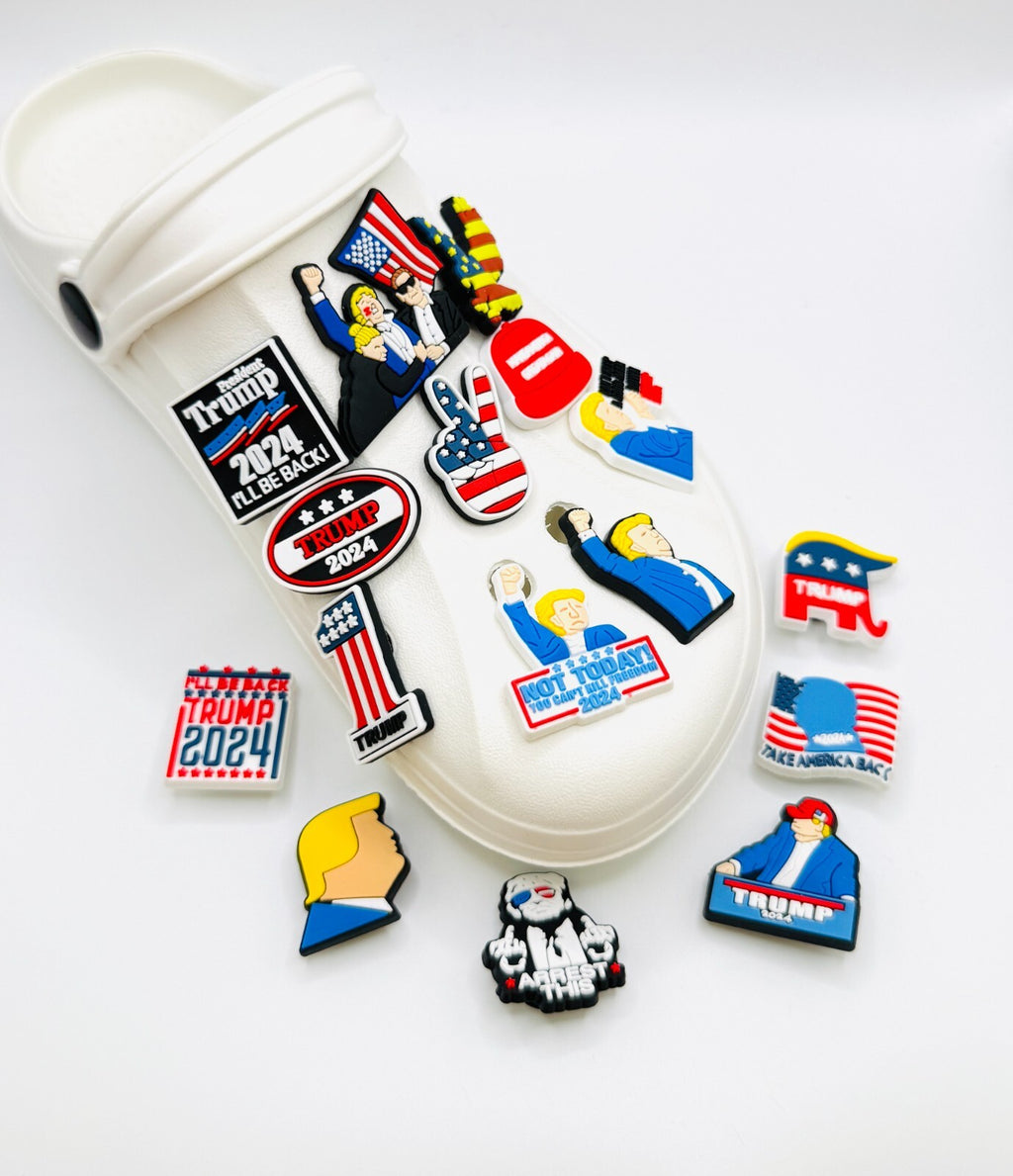 Trump shoe charms, set of 16, for Crocs-style clogs