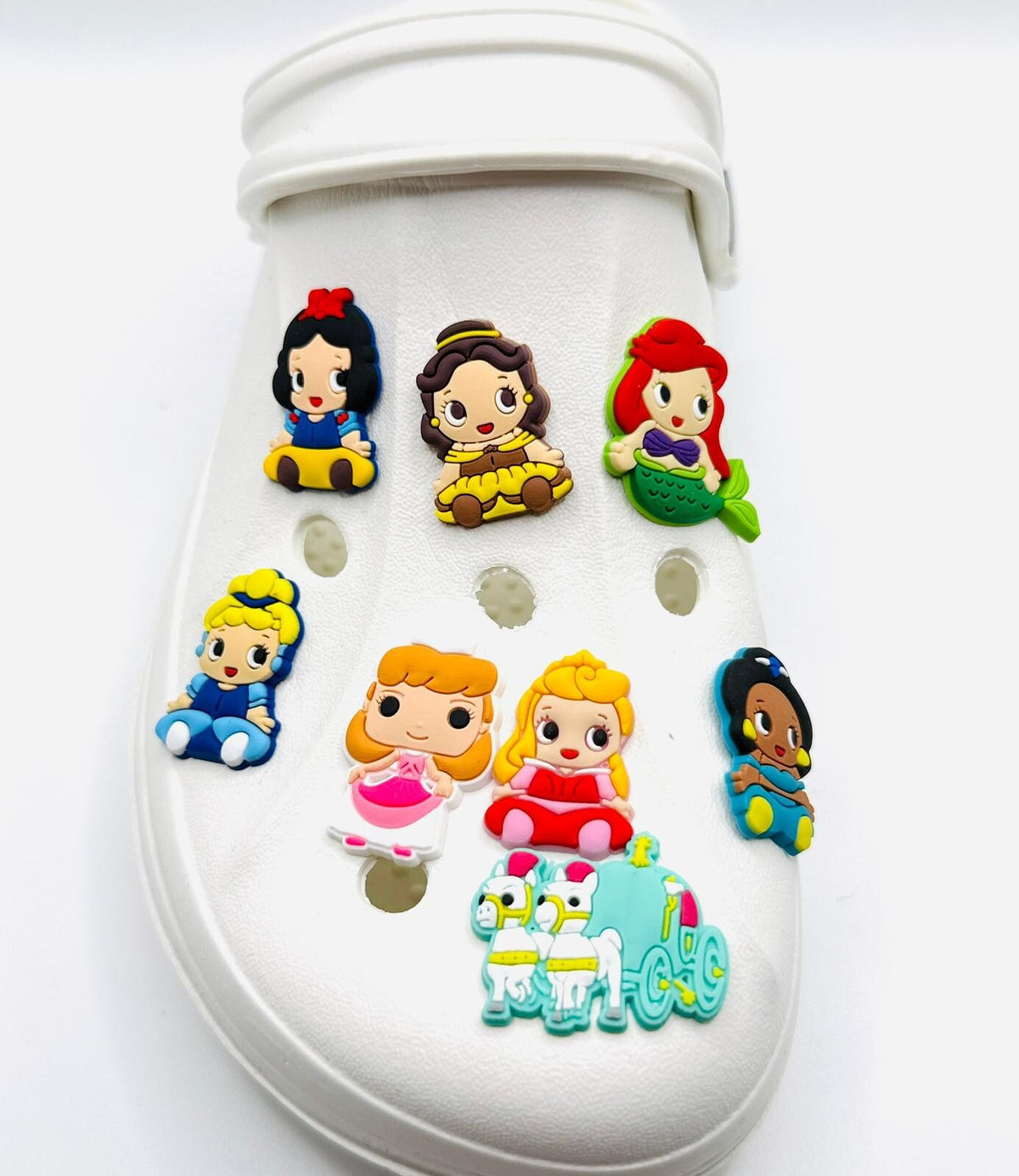 Cartoon Princess shoe charms, set of 8, for Crocs-style clogs