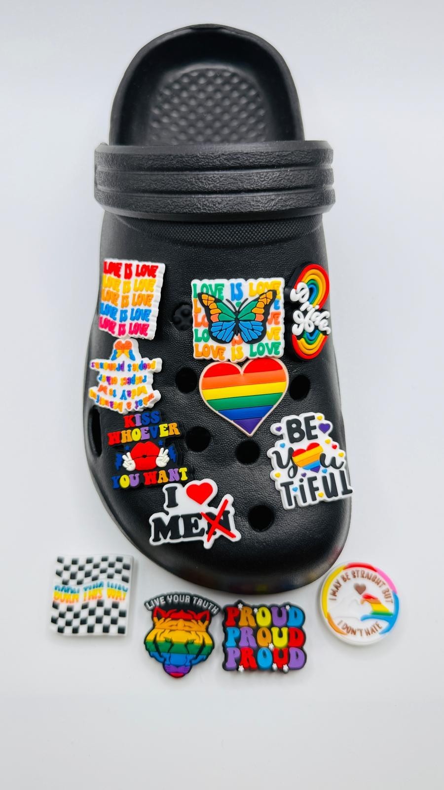Pride shoe charms, set of 12, for Crocs-style clogs