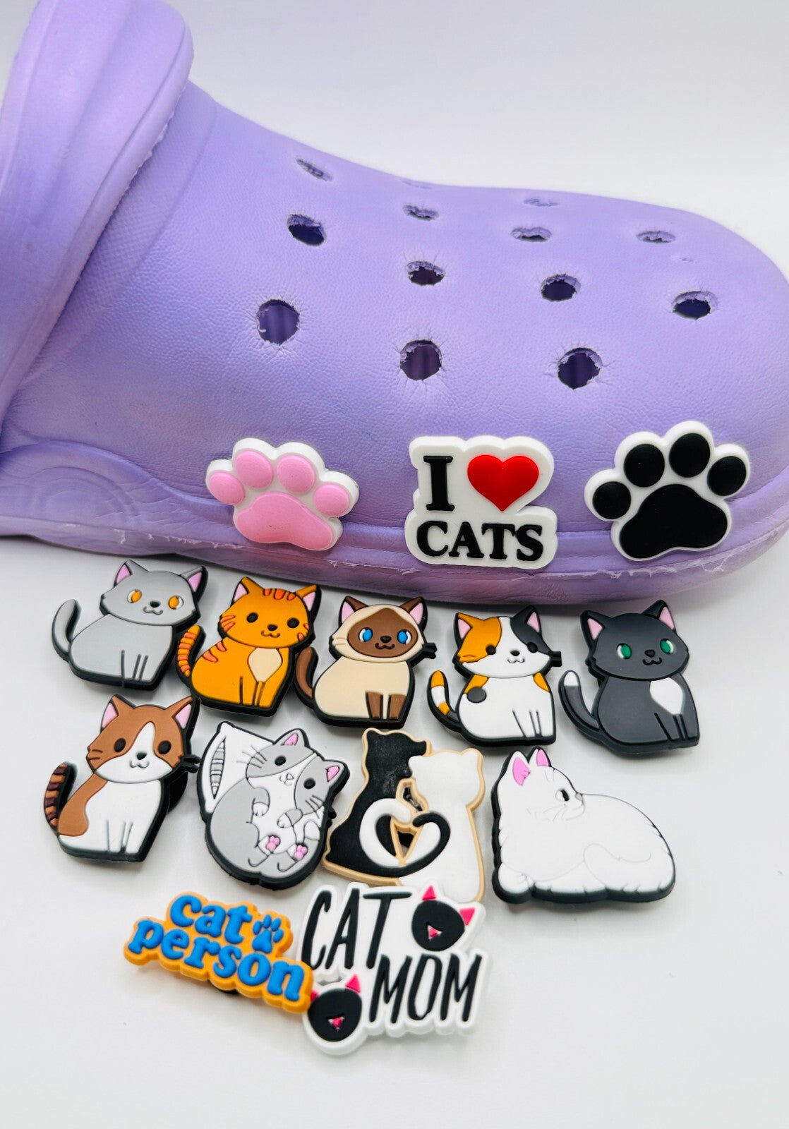 Cats shoe charms, set of 14, for Crocs-style clogs
