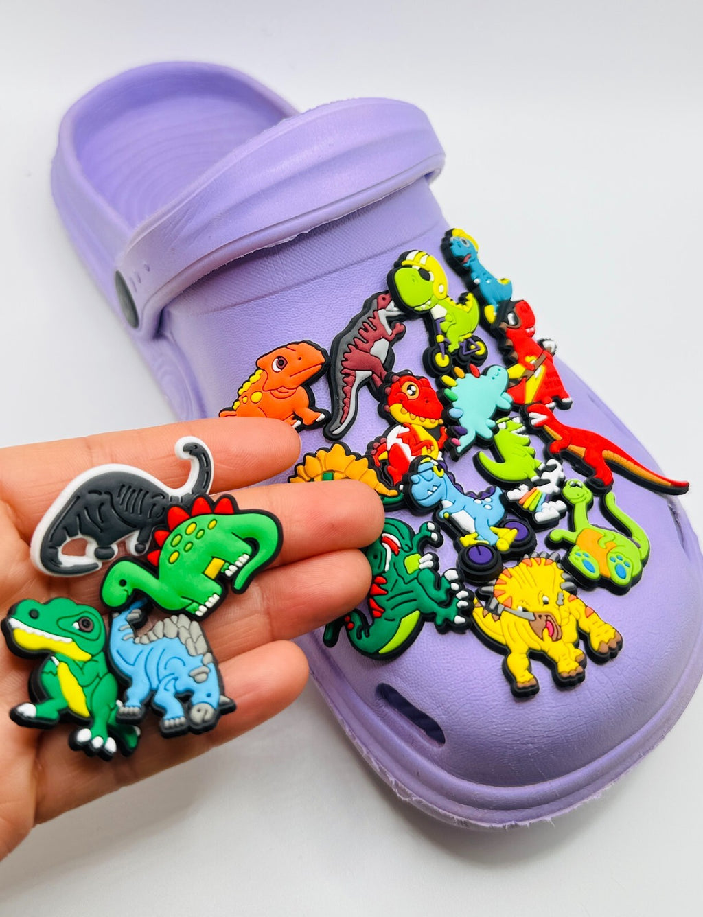 Dinosaur shoe charms, set of 18, for Crocs-style clogs